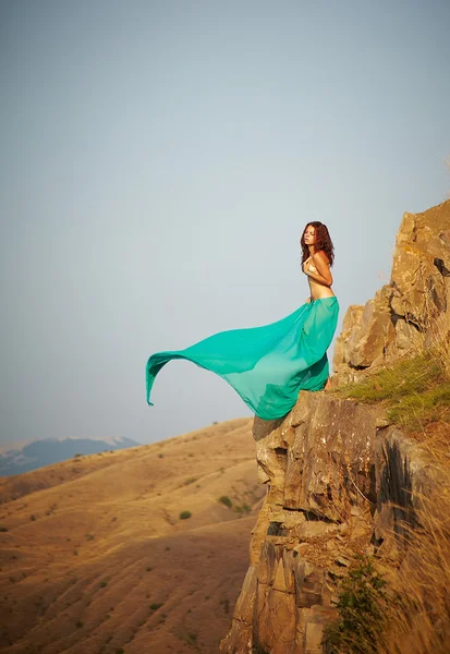 Een meisje staat op de rand van een klif. Rechtenvrije Stockafbeeldingen