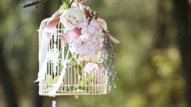 Noiva com uma jaula decorativa — Vídeo de Stock