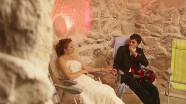 Couple in a salt cave — Stock Video