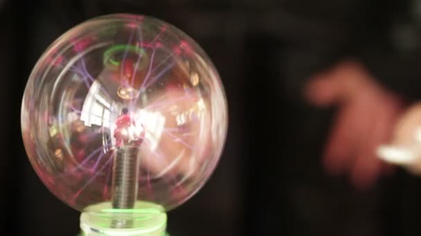 Touching a plasma ball at the children's birthday party — Stock Video