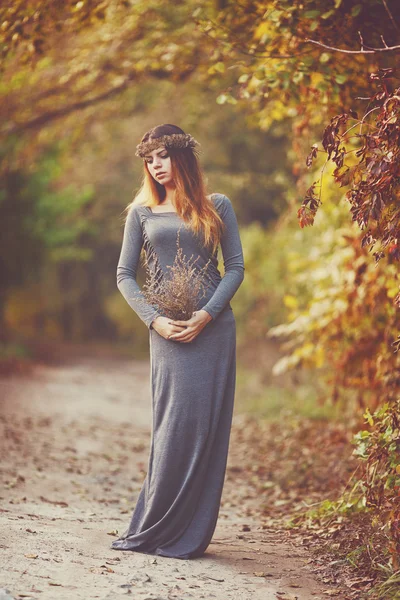 Hermosa chica en el parque de otoño Imágenes de stock libres de derechos