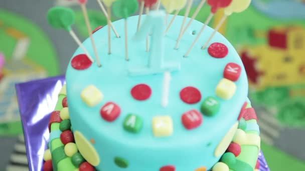 Colorful birthday cake for 1 year baby — Stock Video