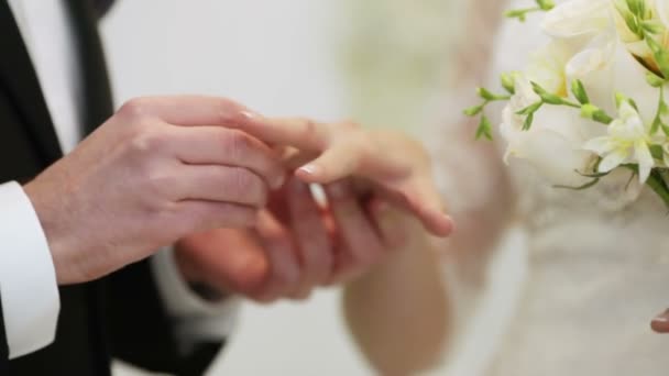 Novio y novia intercambian anillos de boda — Vídeos de Stock