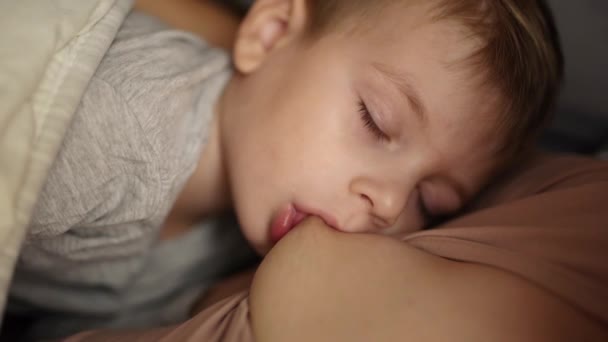 Mama karmi piersią 3-letni syn — Wideo stockowe