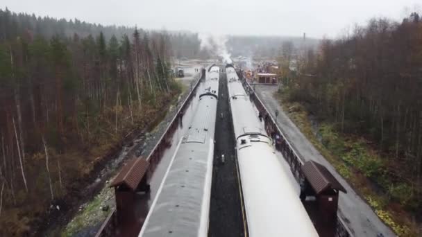 Chegada de um trem de passageiros em Ruskeala — Vídeo de Stock