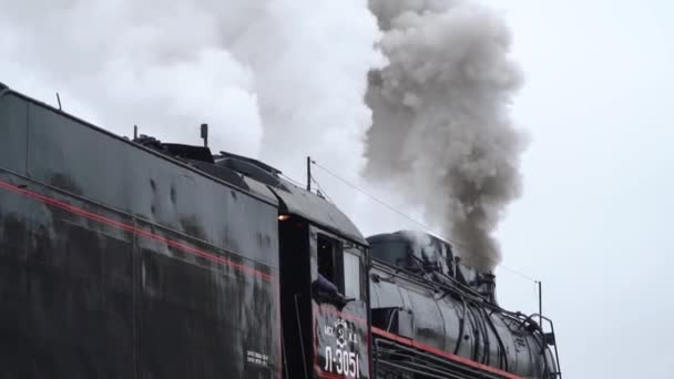 Parní lokomotiva L-3958 a vozy z Ruskeala Express podél trati Sortavala - Ruskeala Mountain Park — Stock video