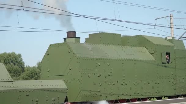 Feira internacional de equipamentos e tecnologias ferroviárias Expo 1520. Exposição dinâmica. Locomotivas a vapor históricas e antigas da URSS e da Rússia — Vídeo de Stock