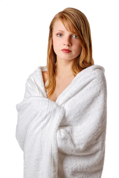 Chica alegre en la toalla — Foto de Stock