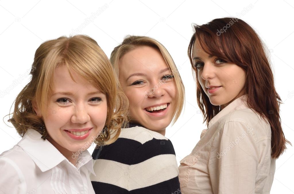 Close-up of three happy girls cut-out