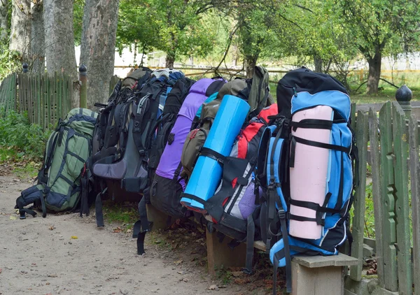 Heavy rucksacks packed outdoors — Stock Photo, Image