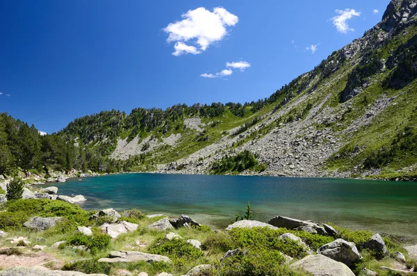Летний вид на горное озеро в Пиренеях — стоковое фото