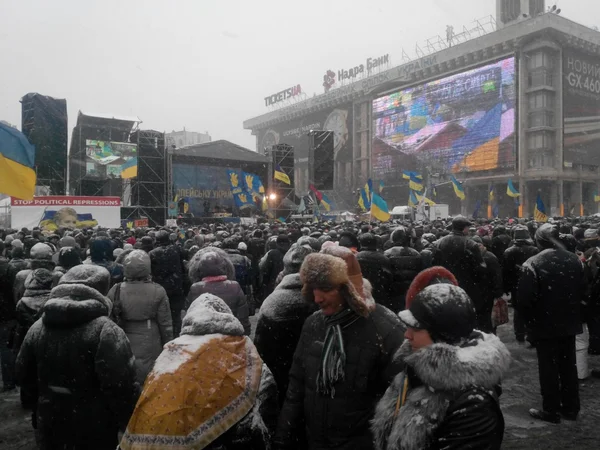 Euromaidán. 11.12.2013. Un día después del ataque de la fuerza policial al campamento pacífico de los protestantes. Kiev . — Foto de Stock