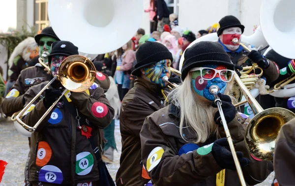 Brass band at the winter masquerade Fastnacht — Stock Photo, Image