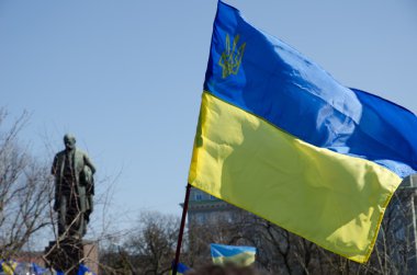 Ukrayna bayrağı taras Şevçenko'nın park