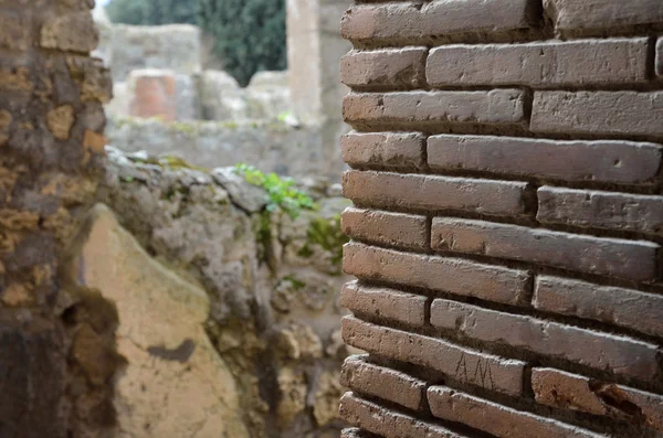 Gerestaureerde bakstenen muur in de oude ruïnes — Stockfoto