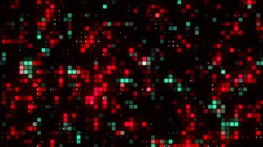 Soyut parlak pikselli mozaik desen. Hareket. Kareler akan ve yanıp sönen, pürüzsüz döngülü soyut arkaplan.