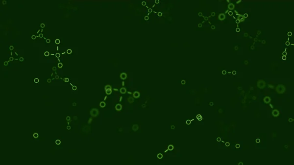 Powolny przepływ łańcuchów molekuł na kolorowym tle. Animacja. Proste połączenia lub punkty i linie do modelowania bakterii pod mikroskopem. Prosta animacja mikroskopowych połączeń bakteryjnych — Zdjęcie stockowe