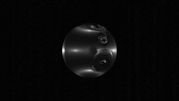 Flüssige Kugel rotiert und kocht. Design. 3D-Kugel dreht sich und beginnt auf der Oberfläche zu schwingen. Oberfläche der rotierenden Kugel schwingt mit Wellen auf schwarzem Hintergrund — Stockvideo