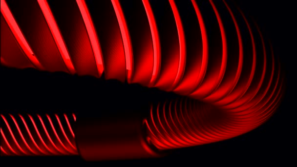 Curved 3d tube moves on black background. Design. Tube model moves along mount in dark space. Tube with luminous cutouts moves curved — Stock Video