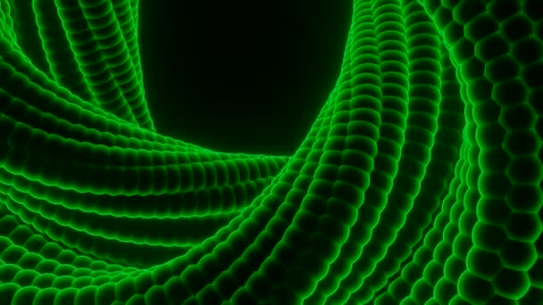 Анімація з крученою петлею на чорному тлі. Дизайн. 3D кручена петля зі змією текстури. Обертається спіраль зі зміїної шкіри — стокове відео