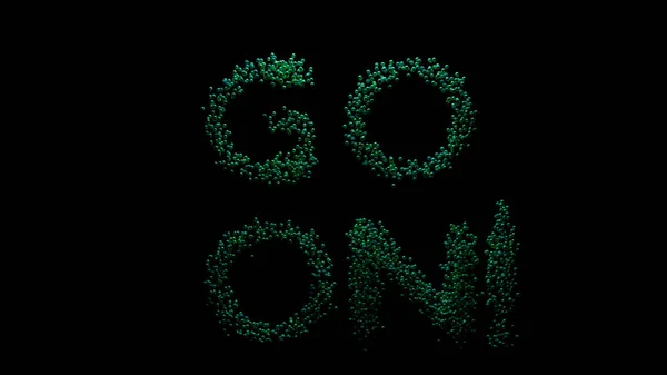 Motivational animation text formed by flying tiny colorful particles on a black background. Design. Never give up, go on inscription of shimmering dust. — Stock Photo, Image