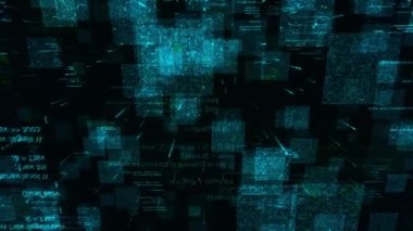 Ağ veri kodlu dijital uçuş arka planı, kusursuz döngü. Animasyon. Büyük veri kavramı. bilgi, bağlantı, internet, dünya çapında ağ.