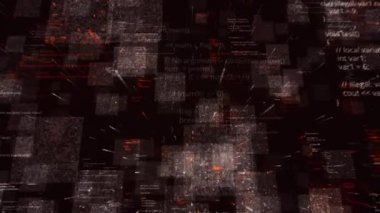 Modern dijital çağın bağlantı, karmaşıklık ve veri selini ileten teknoloji veri ikili kod ağı. Animasyon. 3B sanal alandaki dijital bilgi blokları.