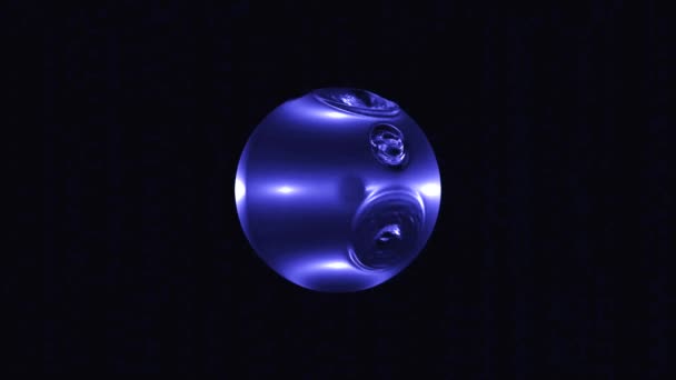 Lingkaran air dengan buih tetes. Desain. Bola berwarna berputar dan berselancar di latar belakang hitam. 3D bola cairan dengan getaran dan gelembung tetes — Stok Video