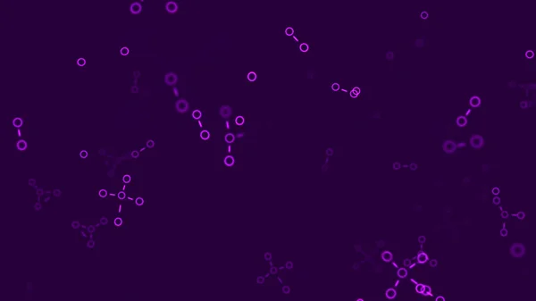 Langzame stroom van moleculenketens op gekleurde achtergrond. Animatie. Eenvoudige verbindingen of punten en lijnen voor model van bacteriën onder microscoop. Eenvoudige animatie van microscopische bacteriële verbindingen — Stockfoto
