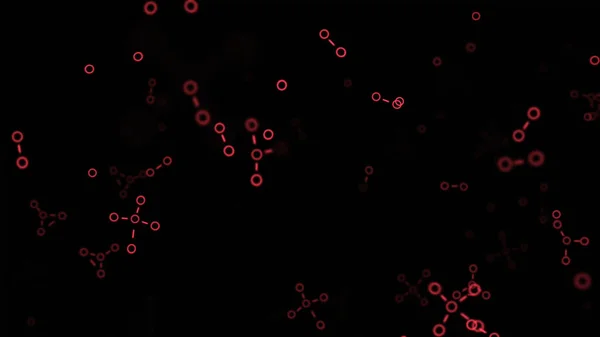Zellen unter dem Mikroskop auf schwarzem Hintergrund. Animation. Einfache Animation von Zellen in Ketten auf schwarzem Hintergrund. Einfache Zellketten bewegen sich im Dunkeln — Stockfoto