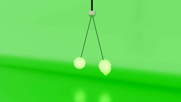 ボールと科学的な振り子。デザイン。孤立した色の背景に2つのボールのニュートン振り子。2つのボールの実験振り子を持つアニメーション — ストック動画
