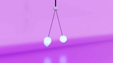 İki top sarkacı. Tasarım. Birbirine çarpan iki ipli bir animasyon. Newton sarkacında iki toptan oluşan fizik kanunları