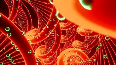 Noktalı üç boyutlu spiraller. Tasarım. Üç boyutlu spirallerin çoğu noktalarla döner. Viral noktaları olan renkli DNA. Dönen mercan spiralleri ya da sivilceli yumuşakçalar