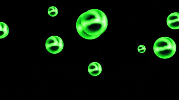 Sphères lumineuses transparentes abstraites colorées tournant isolé sur un fond noir, boucle transparente. Design. Néon lumineux chiffres ronds en forme de rotation sans fin. — Video
