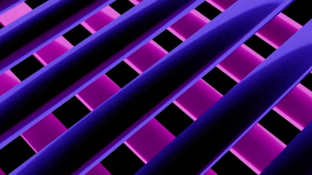 การเคลื่อนย้ายแถบสีสันที่ถูกตัดผ่านอีกชั้นหนึ่งของเส้น 3 มิติพื้นหลังทางเทคโนโลยี ออกแบบ แถบโลหะแนวนอนที่ส่องแสง วงกลมไร้รอยต่อ . — วีดีโอสต็อก