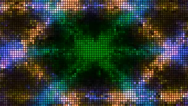 Titreşen piksellerin hipnotik deseni. Hareket. Pikseller üçgen deseni temsil etmek için hareket eder. Titreşimli radyasyonlu piksel deseni — Stok video