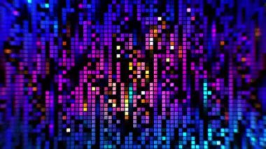 Soyut retro pikselli geometrik arkaplan, kusursuz döngü. Hareket. Eski moda oyunları taklit eden küçük kare çizgileri.