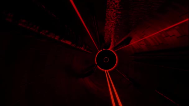 Se déplacer dans un tunnel abstrait d'égouts sombres avec des eaux usées et des tuyaux sales. Design. Vue à l'intérieur d'un long tunnel sombre avec un éclairage tamisé. — Video