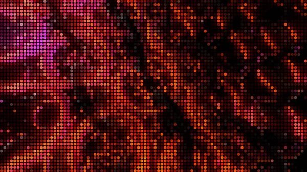 Pixelachtige glinsterende achtergrond met rode rijen gloeiende cirkels met 3d effect. Ontwerp. Glanzende ronde sieraden in techno digitale beweging, ontspannen naadloze lus beweging. — Stockfoto