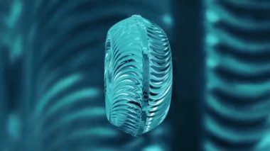 Dönen renkli yuvarlak nesne bükülme çizgileriyle kesişiyor, dikişsiz döngü. Tasarım. Dönen torus geometrik şekli.