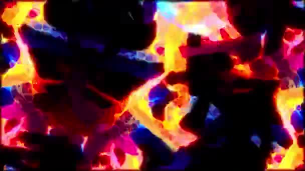 Baile de luz colorido neón abstracto sobre un fondo negro, lazo sin costuras. Diseño. Interminable movimiento vívido de sustancia colorida o energía. — Vídeo de stock