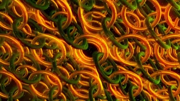 Gylden glødende animation af bundet cirkler, sømløs løkke. Udformning. Retro mønster med lysende ringe spinning langsomt. – Stock-video