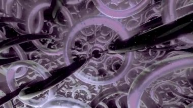 3D efektli parlak daireler. Tasarım. Tekno dijital hareketlerde parlak yuvarlak mücevherler, kusursuz döngü hareketini rahatlatıyor..