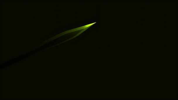 Sebuah pedang abad pertengahan berwarna hijau terbang melawan latar belakang hitam. Desain. Permainan cahaya dan bayangan, konsep perang atau pertempuran, senjata tajam dalam gelap. — Stok Video