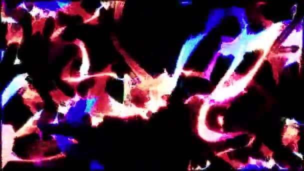 Abstraktní neonové barevné světlo tančí na černém pozadí, bezešvé smyčky. Design. Nekonečný živý pohyb barevné látky nebo energie. — Stock video