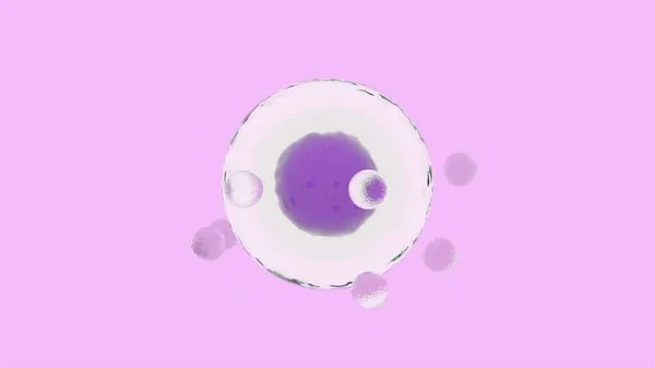 Kugeln bewegen sich zufällig um die Kugel. Design. Illustrative Animation der Bewegung von Elektronen oder Atomen um ein Molekül. Molekül mit rotierenden Kugeln auf isoliertem Hintergrund — Stockfoto