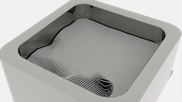 Ondes à la surface de la piscine cybernétique. Design. Modèle 3D des fluctuations de la surface de l'eau dans le réservoir. Animation expérimentale avec mouvement naturaliste des ondes et vibrations fluides — Photo