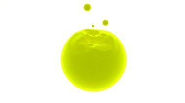 Damlalar renkli sıvı topun içine düşer. Tasarım. Düşen damlaların 3 boyutlu animasyonu topun sıvı yapısına nüfuz ediyor. Damlalar topa nüfuz eder ve yüzeyde dalgalanmalar bırakır