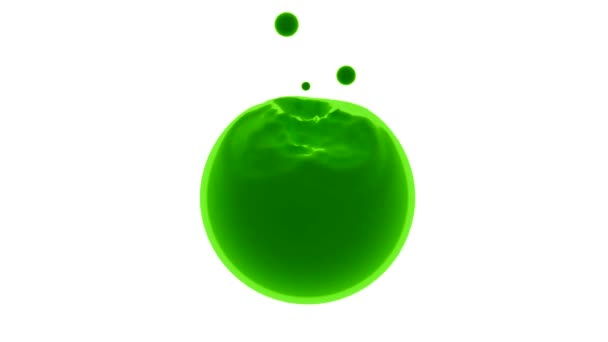 Druppels vallen in gekleurde vloeibare bal. Ontwerp. 3D-animatie van vallende druppels die doordringen in de vloeibare structuur van de bal. Druppels dringen door in de kogel en laten rimpels achter op het oppervlak. — Stockvideo