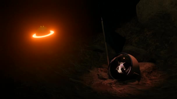 Drapeau sur planète dans l'espace. Design. Animation 3D du drapeau sur Mars sur fond d'explosion planétaire. Tombe d'astronaute avec drapeau sur fond d'explosion cosmique — Video